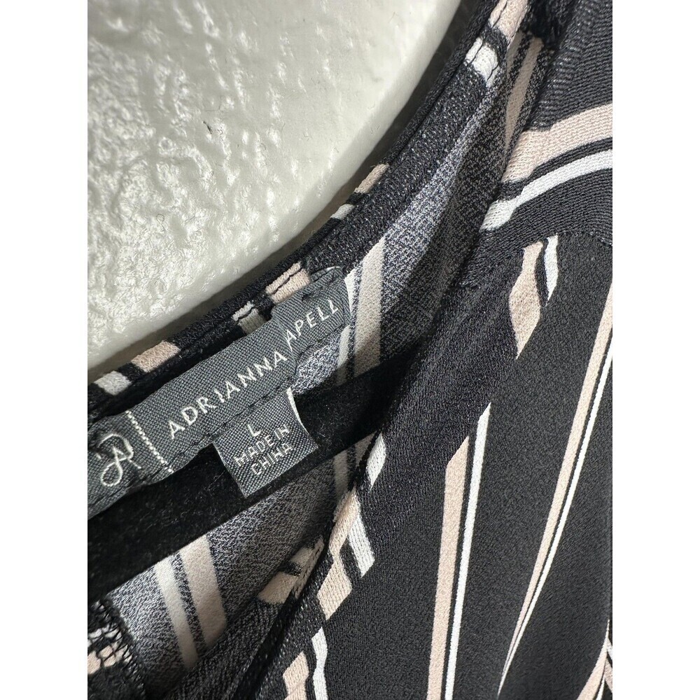 Adrianna Papell Blouse Womens Large Black White Stripe 3/4 Sleeve Elastic Cuffs - Picture 3 of 7